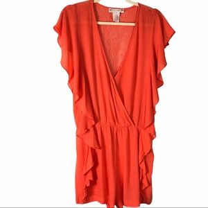 Flying Tomato Coral Flutter Sleeve Romper w/ Lace